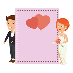 frame with wedding couple icon over white background colorful design vector illustration