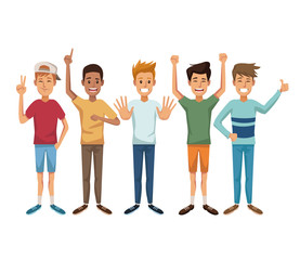 white background with colorful male group friendship