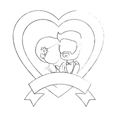heart with wedding couple icon over white background vector illustration