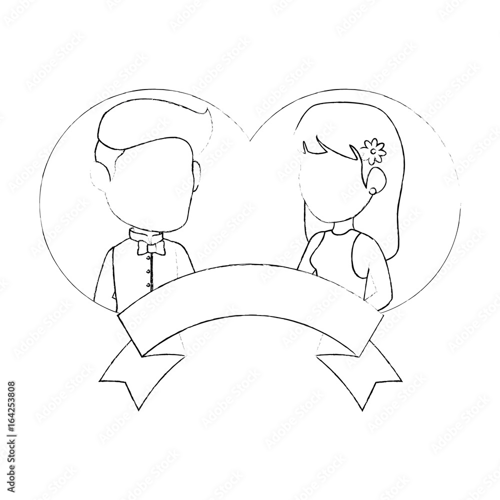 Canvas Prints wedding couple with decorative ribbon icon over white background vector illustration