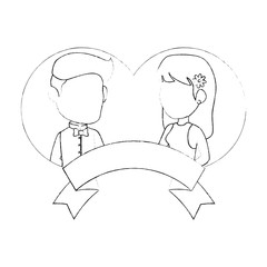 wedding couple with decorative ribbon icon over white background vector illustration
