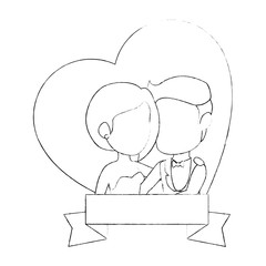 heart with wedding couple icon over white background vector illustration
