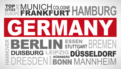 Germany top and most famous city names word cloud illustration
