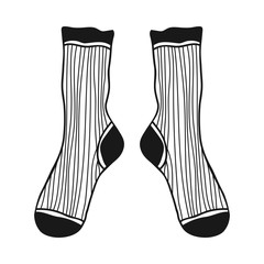 Doodle socks. Black and white illustration for coloring book, pages.