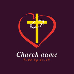 Obraz premium Cross and thorns love church logo. Cross and thorns love church logo. Christian organizations an bible study school