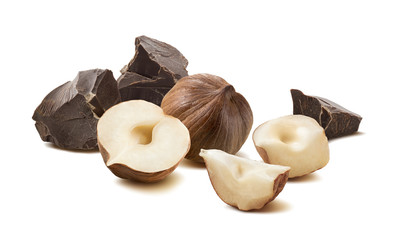 Hazelnut and craft chocolate composition 3 horizontal isolated