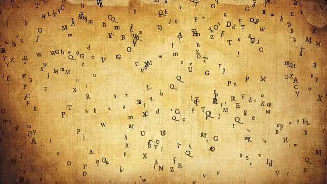 Old sytle letters / characters flying over old brown paper. High quality animation.  Seamless loop, 1080p, 30fps