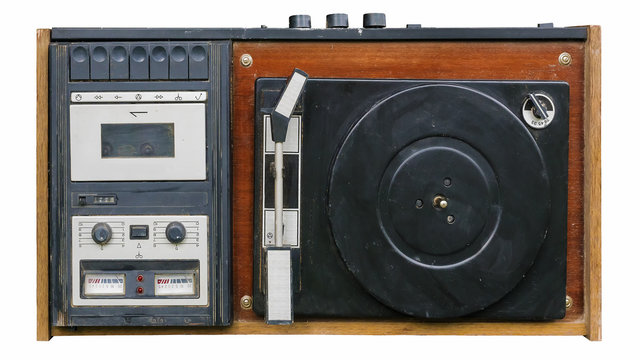 Retro record player vinyl records and audio cassettes