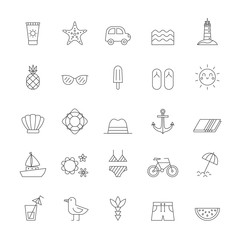 Summer and sea beach outline icon vector set.