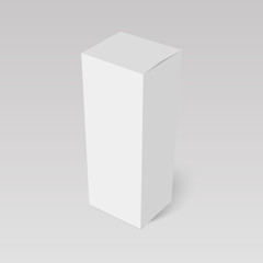 Blank vertical paper box template standing on white background. Vector illustration