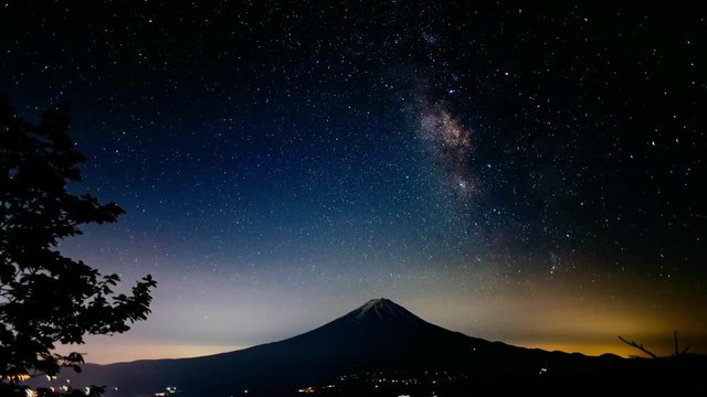Mt.Fuji and milky way  time lapse panning shot 2