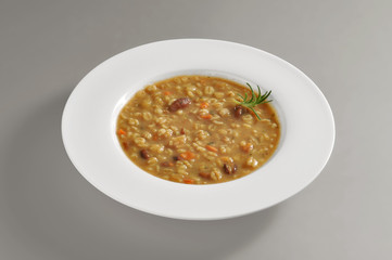 Plate with a portion of barley soup