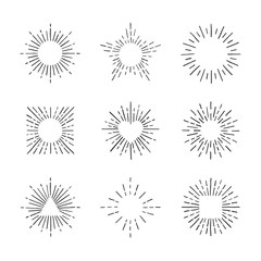 Sunburst ink hand drawn vector set. Part three.
