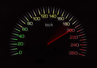 Odometer of car with black background