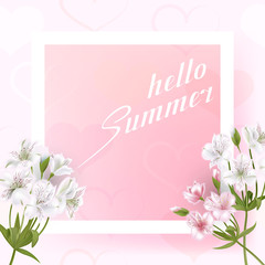 Beautiful square frame with flowers and pearls on black background for greeting card or invitation design.