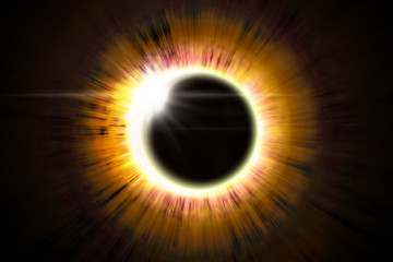 Sun eclipse, astronomical phenomenon. The Moon covering the Sun in a partial eclipse. 3D illustration.