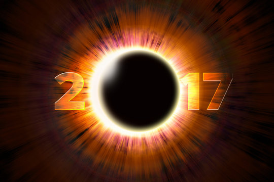 Full solar eclipse, astronomical phenomenon - full sun eclipse. The Moon covering the Sun in a partial eclipse. 3D illustration.