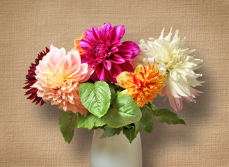 Beautiful bouquet of flowers in vase on white