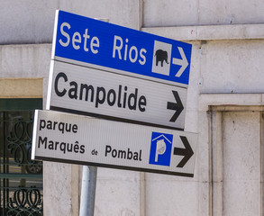 Direction signs in the street of Lisbon