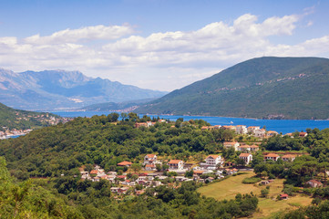 Fototapeta na wymiar Mediterranean landscape. View of Bay of Kotor near Herceg Novi town. Montenegro