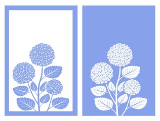 blue hydrangea on blue background and frame ,vector illustration