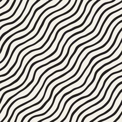 Fototapeta na wymiar Seamless pattern with hand drawn waves. Abstract background with wavy brush strokes. Black and white freehand lines texture.