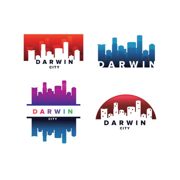Cityscapes Skylines of Darwin City Silhouette Logo Template Collection
