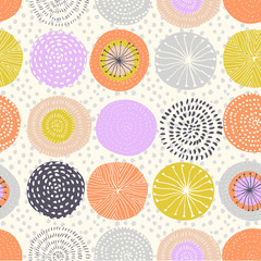 Vector seamless pattern with ink circle textures. Abstract seamless background with colorful fireworks.