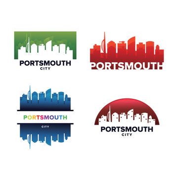 Cityscapes Skylines of Portsmouth City Silhouette Logo Template Collection