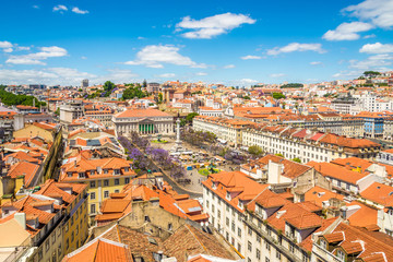 Fototapeta na wymiar View at the Rossio square from Santa Justa in Lisbon ,Portugal
