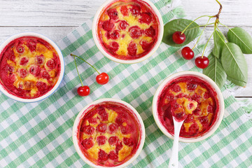 Cherry clafoutis, classic French sweet dessert