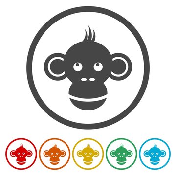 Monkey face icons set - vector Illustration 