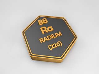 radium - Ra - chemical element periodic table hexagonal shape 3d render