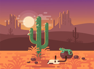  Landscape with Desert, Cactus, Skulls and Lizard