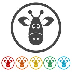 Giraffe face, flat animal face icons set vector 