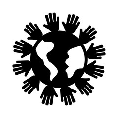 hands human with world planet earth icon vector illustration design