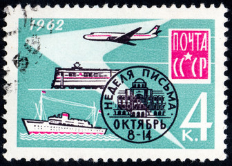 UKRAINE - CIRCA 2017: A postage stamp printed in USSR shows International Corespondence Week, from the series International Letter Writing Week, circa 1962