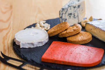 plate with various snacks and cheeses