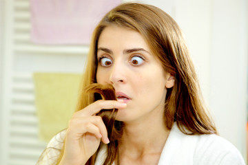 Woman desperate about split ends hair