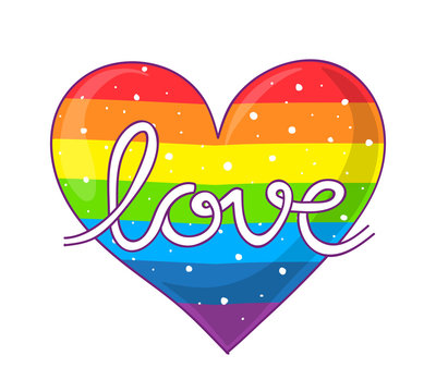 Love lettering on rainbow heart