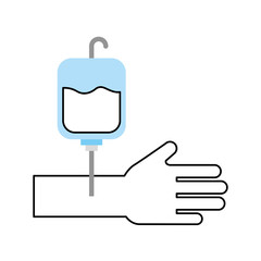hand human with blood bag donation icon vector illustration design