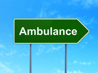 Health concept: Ambulance on road sign background