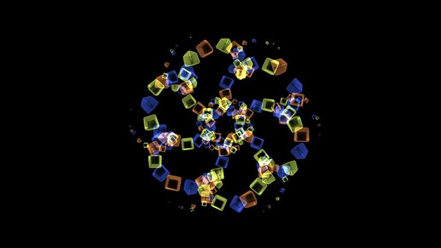 4k Abstract flying glass boxes background,flame lighters fireworks particle,smelting melting precious stones,geometric explosion flower backdrop.
