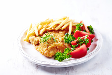 Schnitzel with French Fries and Salad