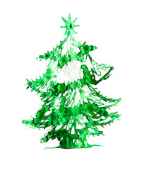 Christmas Tree made of beautiful watercolour effects. Watercolour textured collection.