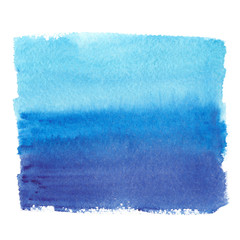 Pale blue to dark blue square gradient painted in watercolor on clean white background
