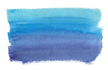 Turquoise blue to dark navy blue gradient painted in watercolor on clean white background