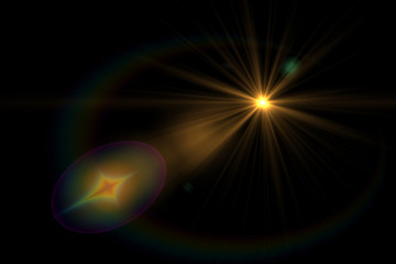 Lens flare light over black background. Easy to add overlay or screen filter over photo