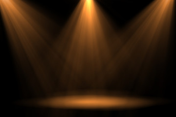 abstract of empty stage with colorful spotlights or Several bright projectors for scene lighting...