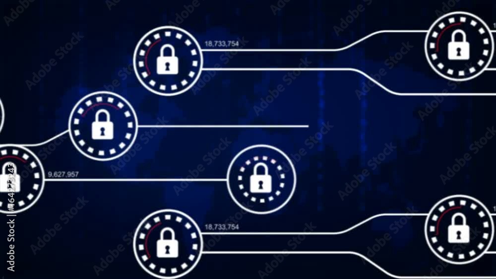 Poster 4k animation security lock with loading connection line for futuristic cyber technology network safe